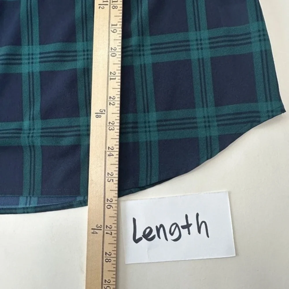 J.Crew Plaid Blouse Bell Sleeve Top V-Neck Career Casual Green Blue Women Medium